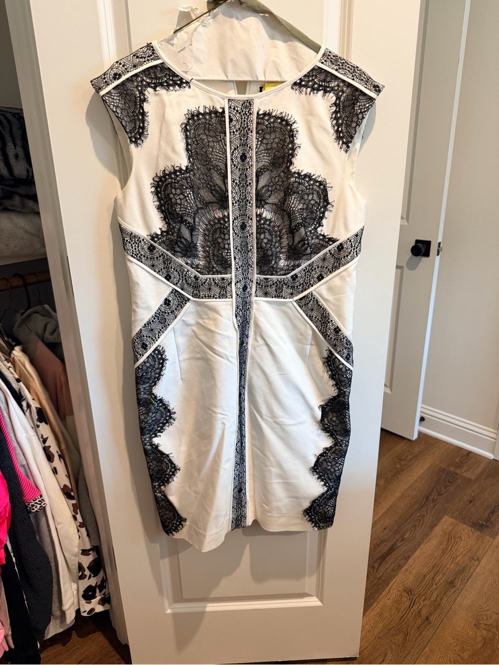 Gianni Bini White Dress with Black Lace-Style Print